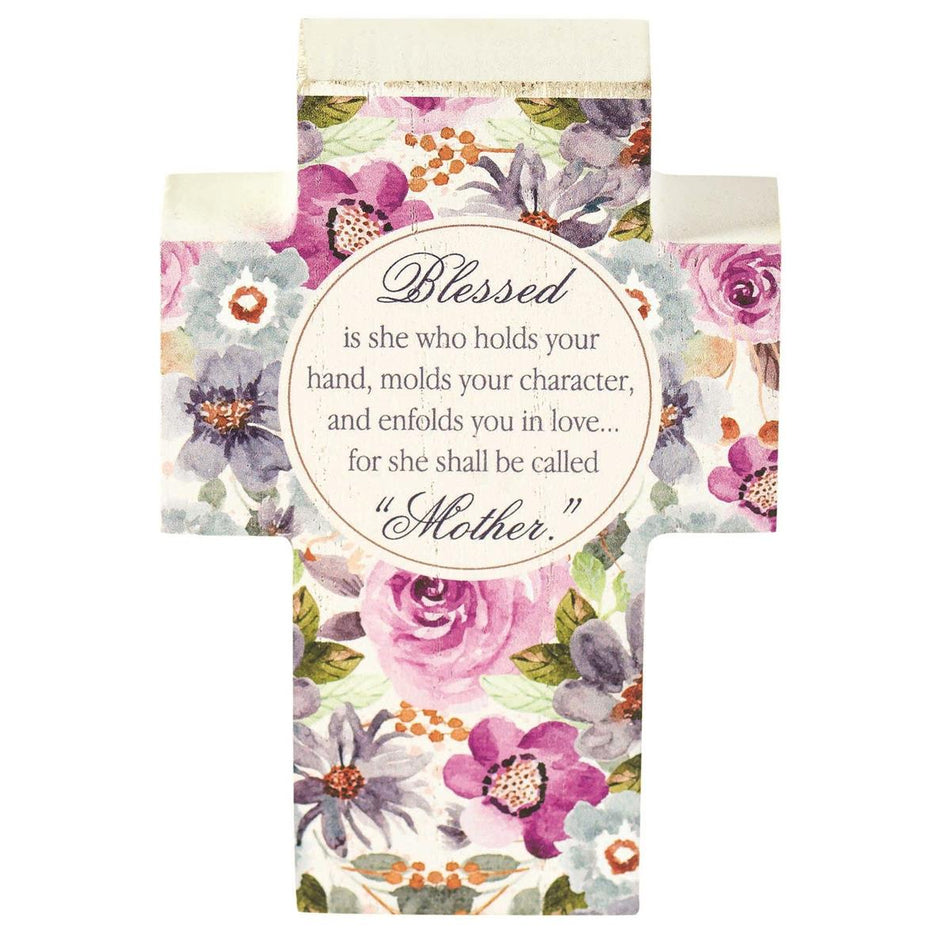 Blessed She Holds Hand Character Mother Purple Floral 4 x 3 MDF Table Top Block by Dicksons, product view 2