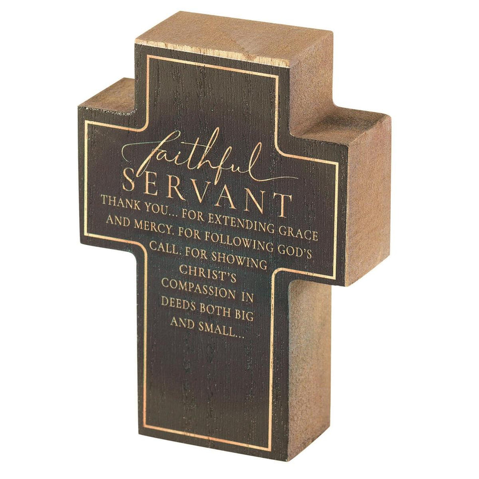 Faithful Servant Dark Green 4 x 3 MDF Table Top Block Cross by Dicksons