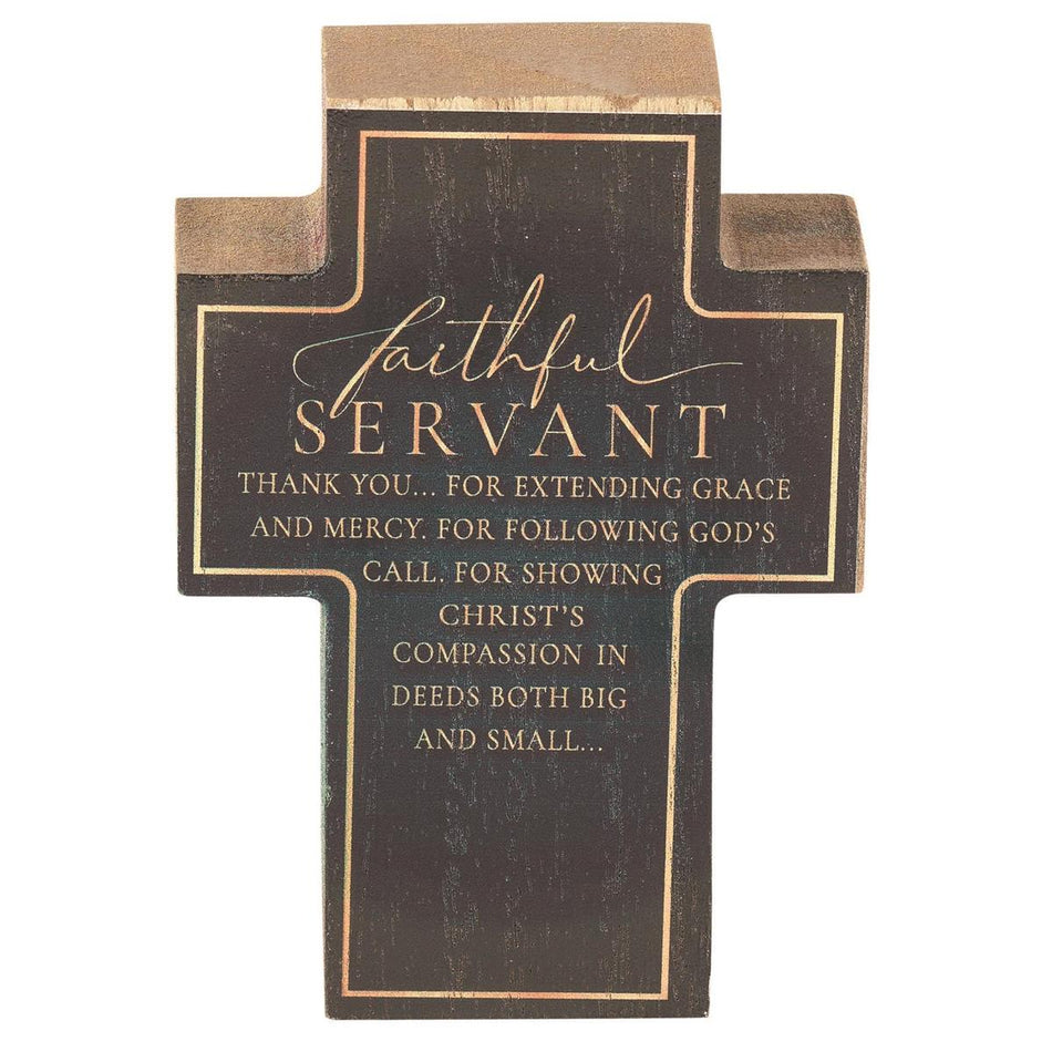Faithful Servant Dark Green 4 x 3 MDF Table Top Block Cross by Dicksons, product view 2