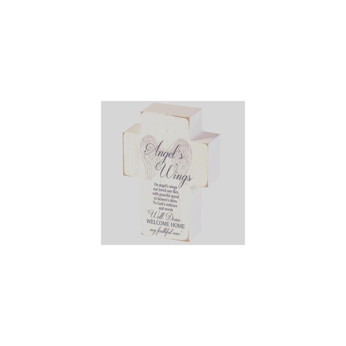 Angel's Wings Bereavement White 4 x 3 MDF Table Top Block Cross by Dicksons