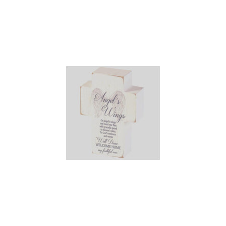 Angel's Wings Bereavement White 4 x 3 MDF Table Top Block Cross by Dicksons