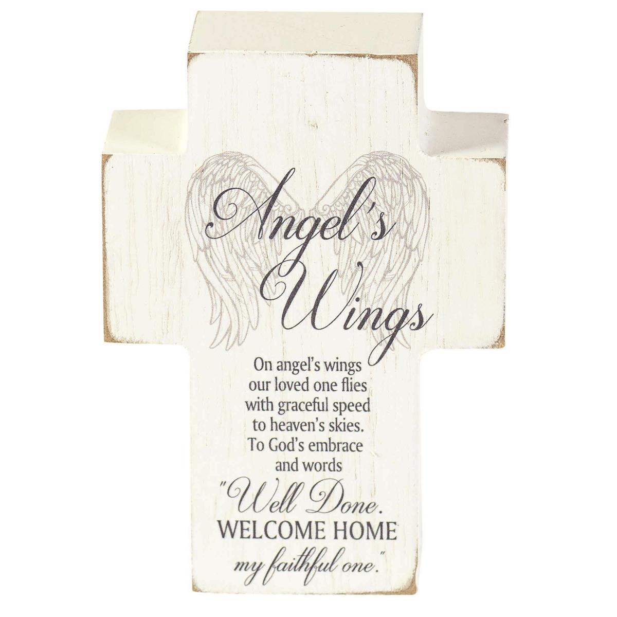 Angel's Wings Bereavement White 4 x 3 MDF Table Top Block Cross by Dicksons, product view 2