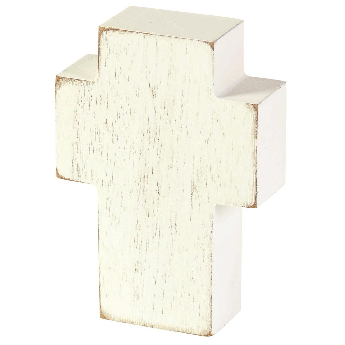Angel's Wings Bereavement White 4 x 3 MDF Table Top Block Cross by Dicksons, product view 3