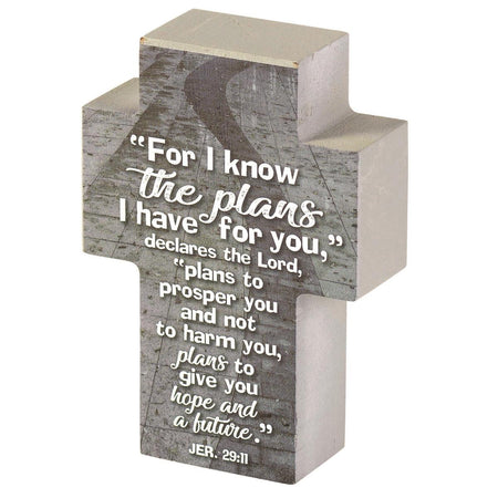 For I Know The Plans I Have For You Grey 4 x 3 MDF Table Top Block Cross by Dicksons