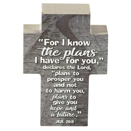 For I Know The Plans I Have For You Grey 4 x 3 MDF Table Top Block Cross by Dicksons, product view 2