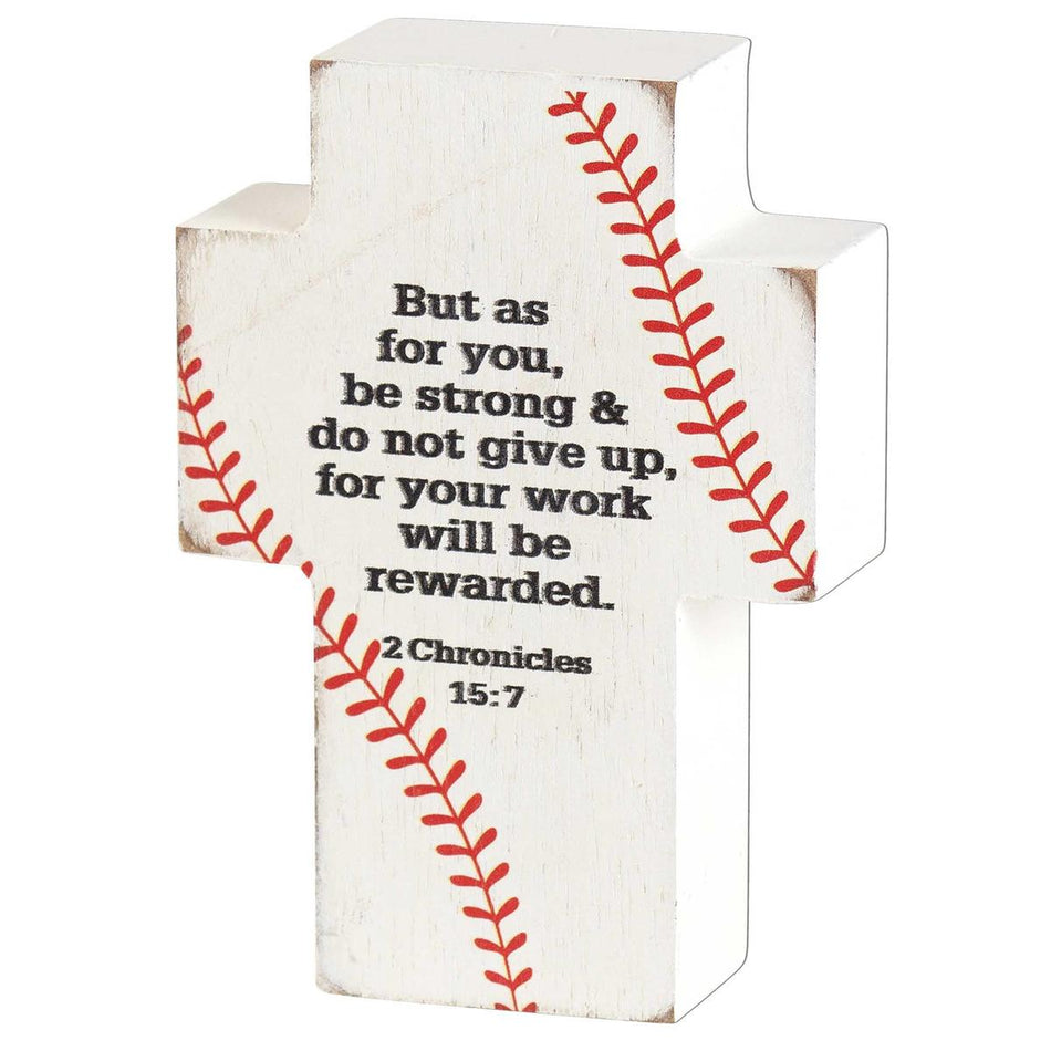 Tabletop Plaque Cross Baseball 2Chron.15 by Dicksons