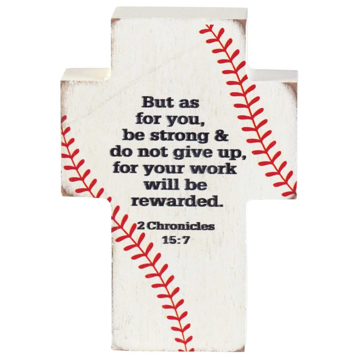 Tabletop Plaque Cross Baseball 2Chron.15 by Dicksons, product view 2