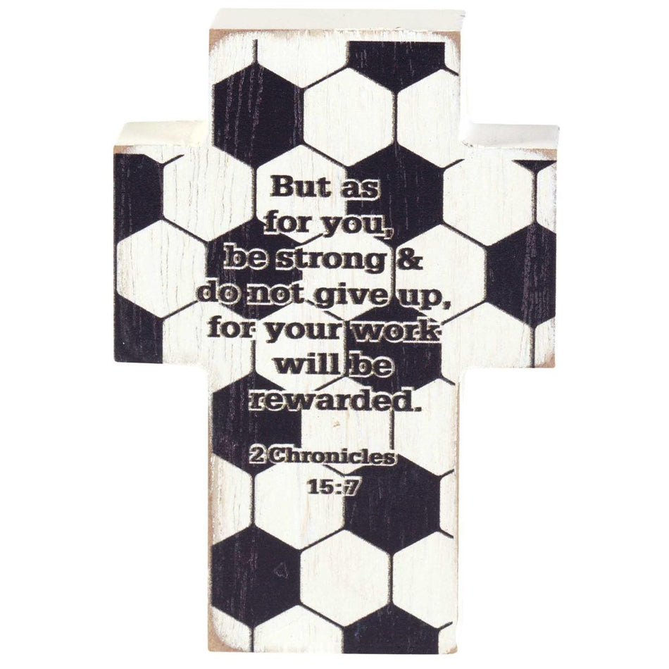 Tabletop Plaque Cross Soccer 2Chron.15:7 by Dicksons, product view 2