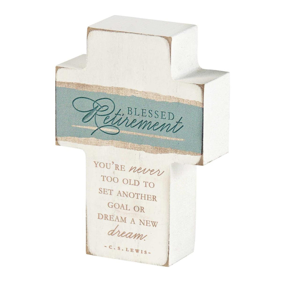 Blessed Retirement Classic White 2.75 x 4 Inch Wood Distressed Table Top Cross by Dicksons