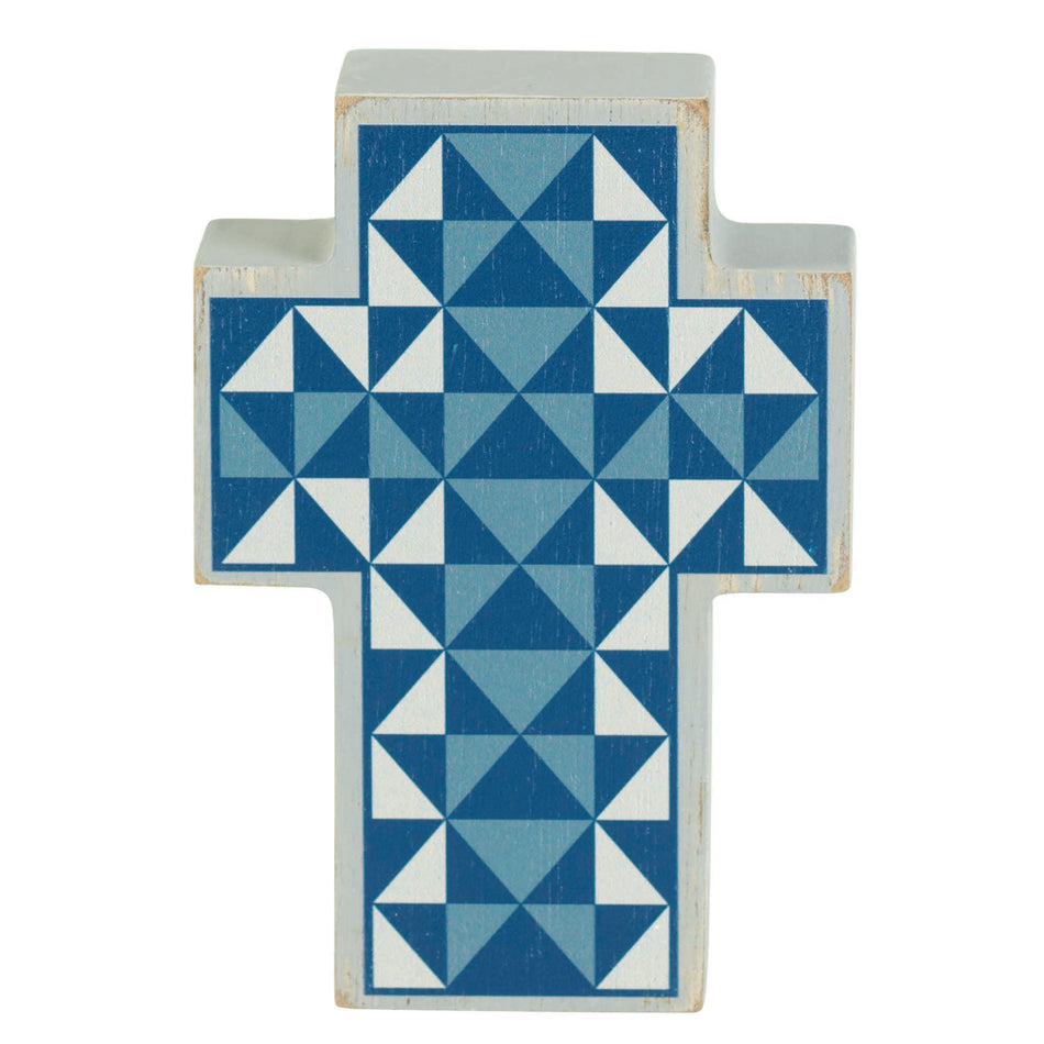 Quilted Pattern Decorative Block Style Blue and White 4 x 2.75 MDF Tabletop by Dicksons, product view 2