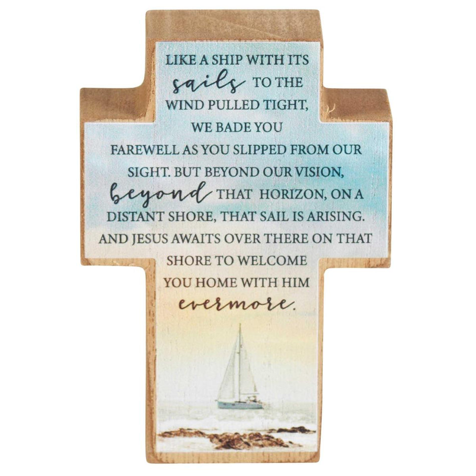 Like A Ship Wind Pulled Tight Bereavement 4 inch Wood Table Top Cross by Dicksons, product view 2