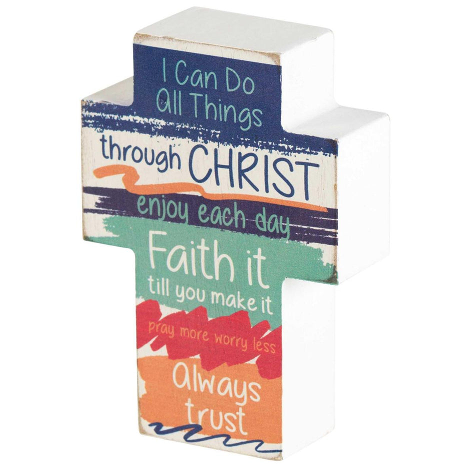 Can Do All Things Through Christ Colorful 4 inch Wood Table Top Cross by Dicksons