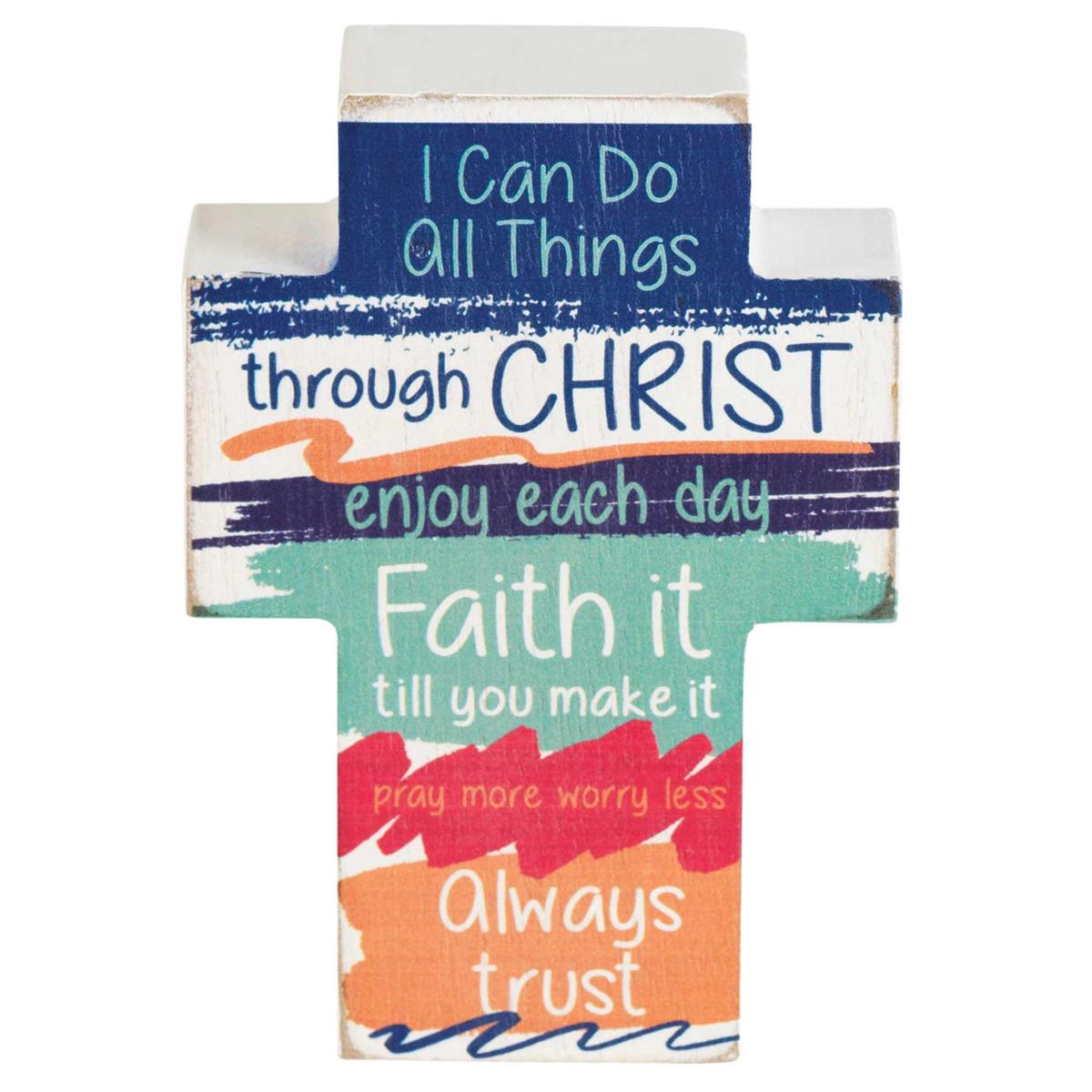 Can Do All Things Through Christ Colorful 4 inch Wood Table Top Cross by Dicksons, product view 2