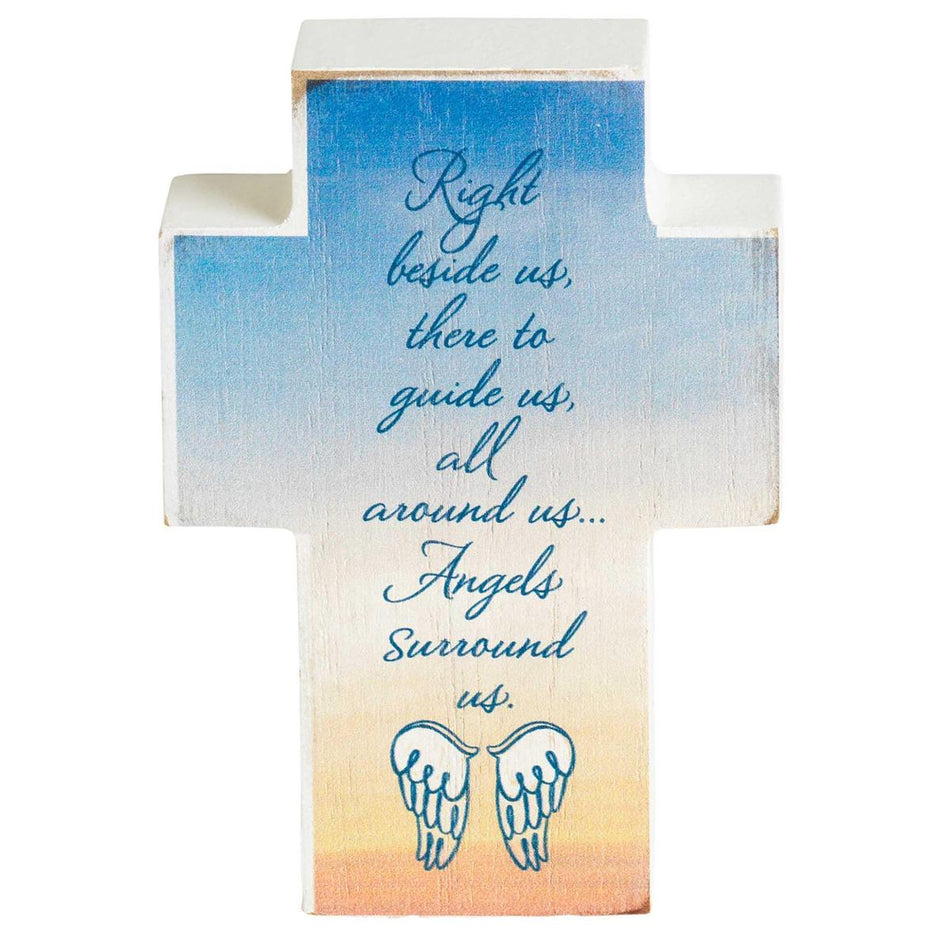Right Beside Us Guide Angels Blue 4 inch MDF Table Top Cross by Dicksons, product view 2