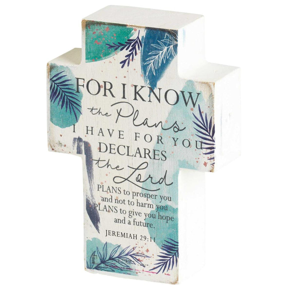 Know The Plans I Have for Your Blue Floral 4 inch MDF Table Top Cross by Dicksons