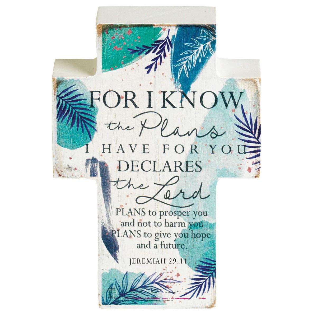 Know The Plans I Have for Your Blue Floral 4 inch MDF Table Top Cross by Dicksons, product view 2