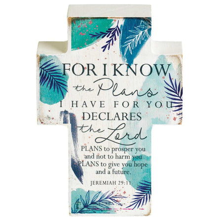 Know The Plans I Have for Your Blue Floral 4 inch MDF Table Top Cross by Dicksons, product view 2