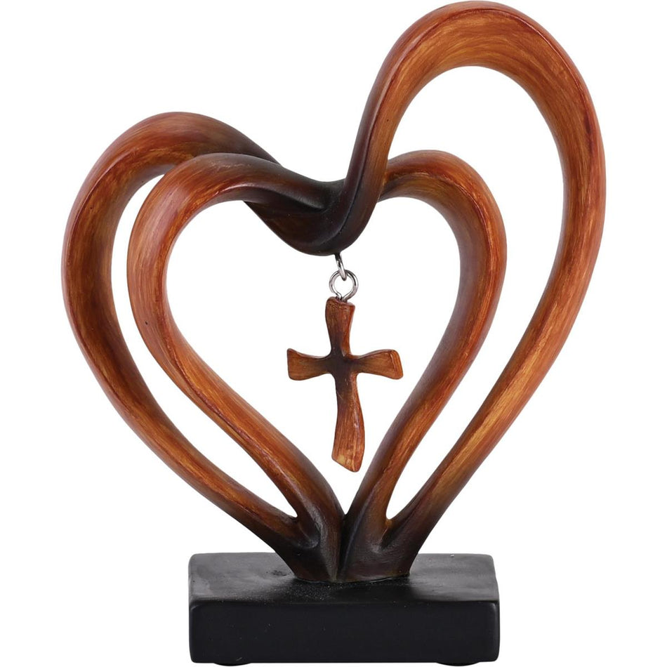 Entwined Heart Cross Figurine Wood 4.5" by Dicksons