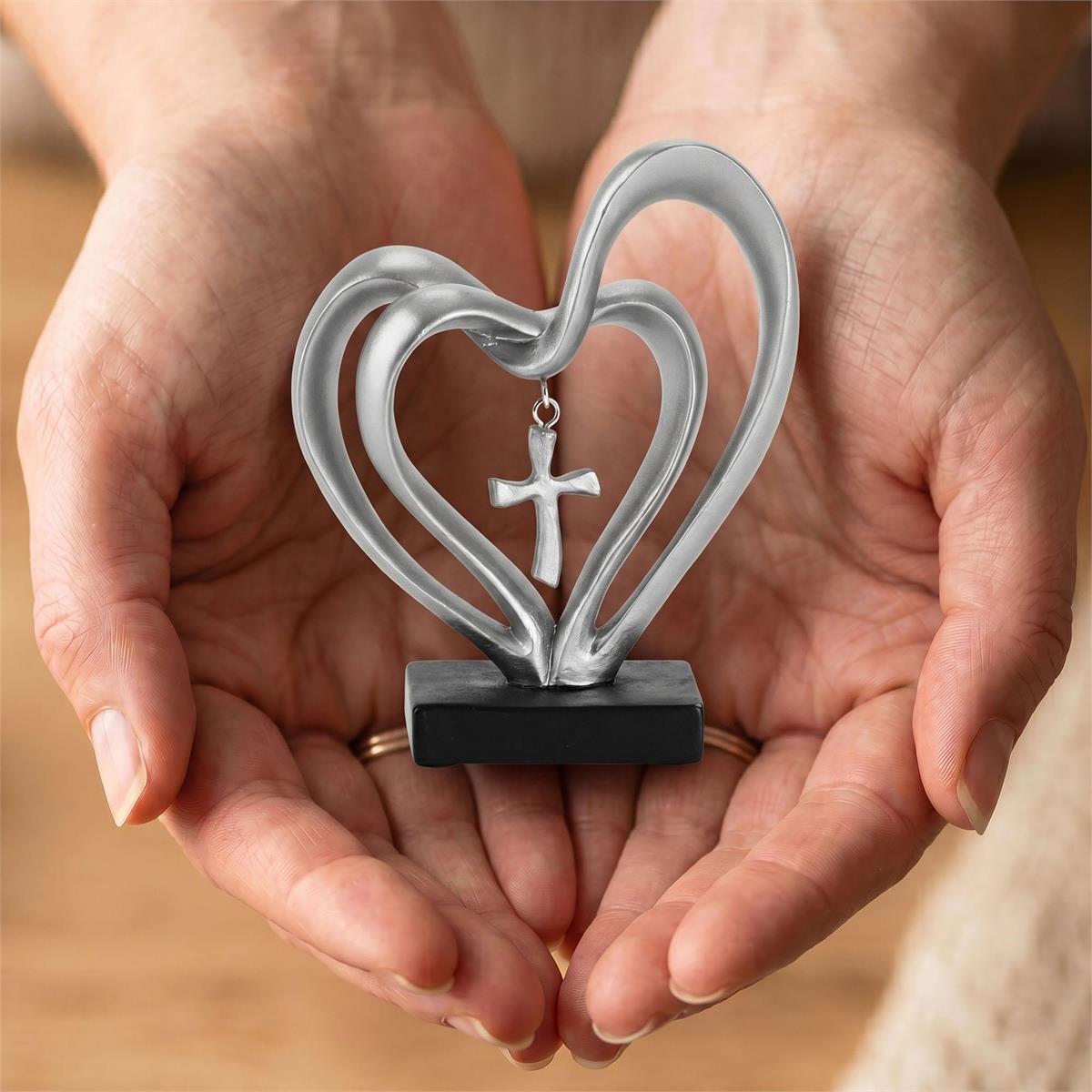 Entwined Heart Cross Figurine Silver 4.5 by Dicksons, product view 2