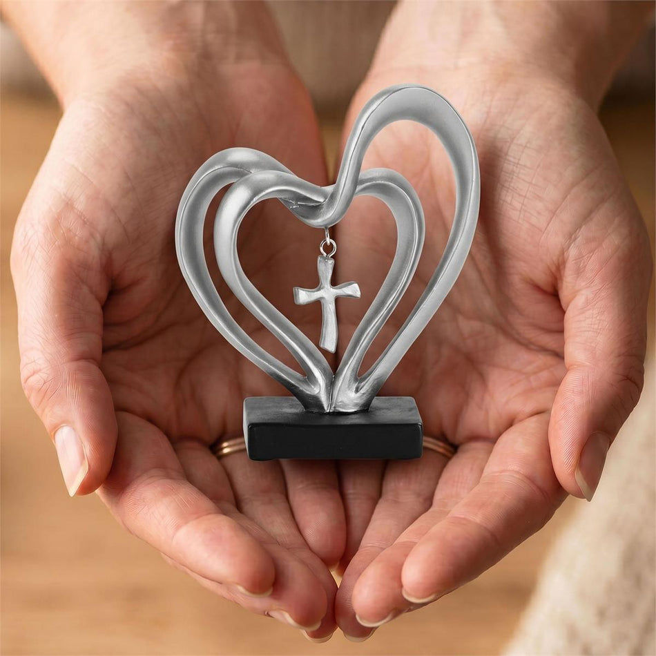 Entwined Heart Cross Figurine Silver 4.5 by Dicksons, product view 2