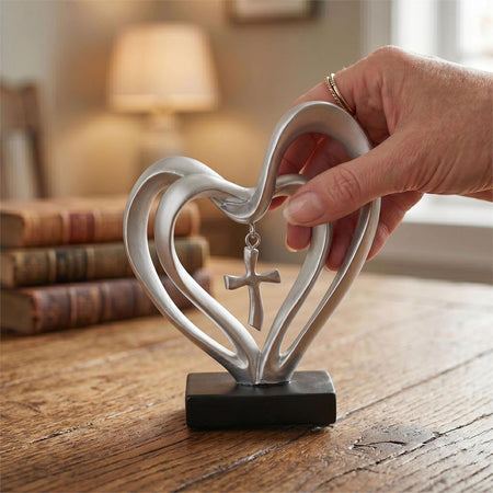 Entwined Heart Cross Figurine Silver 4.5 by Dicksons, product view 5