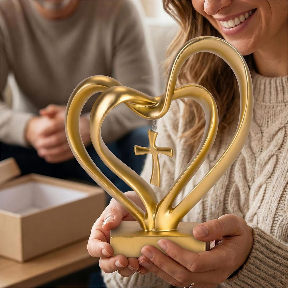 Entwined Hearts & Cross Figurine Gold by Dicksons, product view 2
