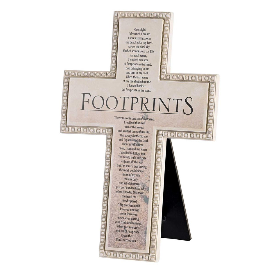 Tabletop Beaded Cross Footprints Poem by Dicksons