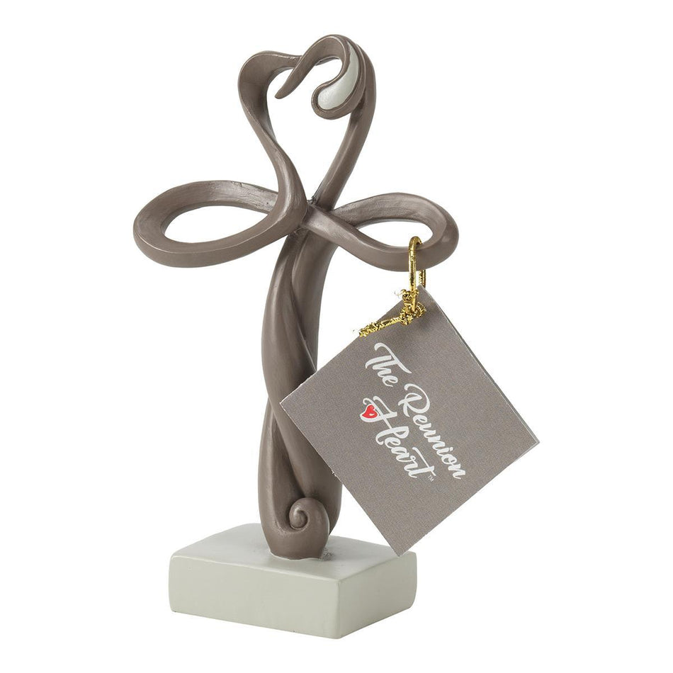 The Reunion Heart Memorial Soft Chestnut Resin Stone Tabletop Cross Figurine by Dicksons