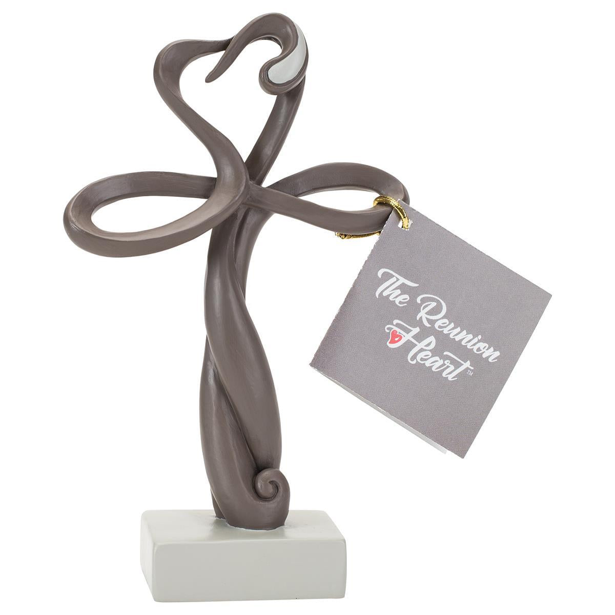 The Reunion Heart Memorial Soft Chestnut Resin Stone Tabletop Cross Figurine by Dicksons, product view 8