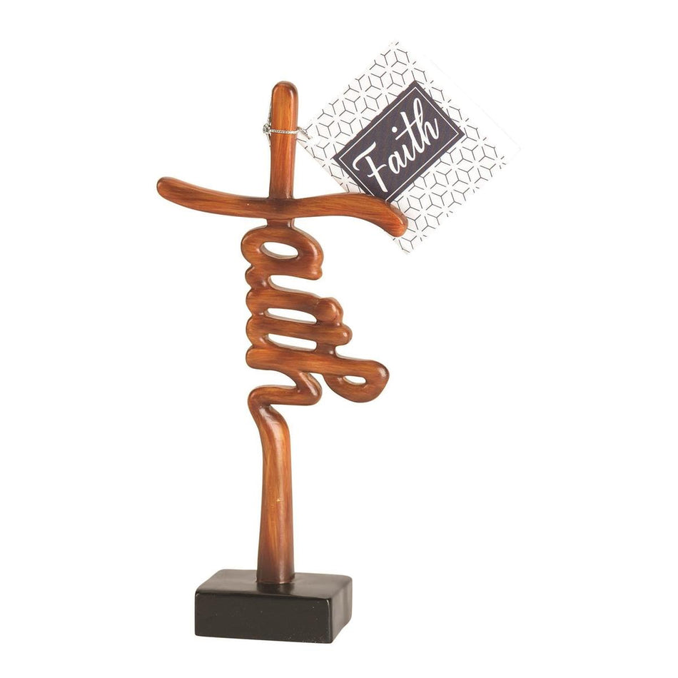 Faith Bronzetone Pedestal Cross 7 inch Resin Decorative Tabletop Figurine by Dicksons