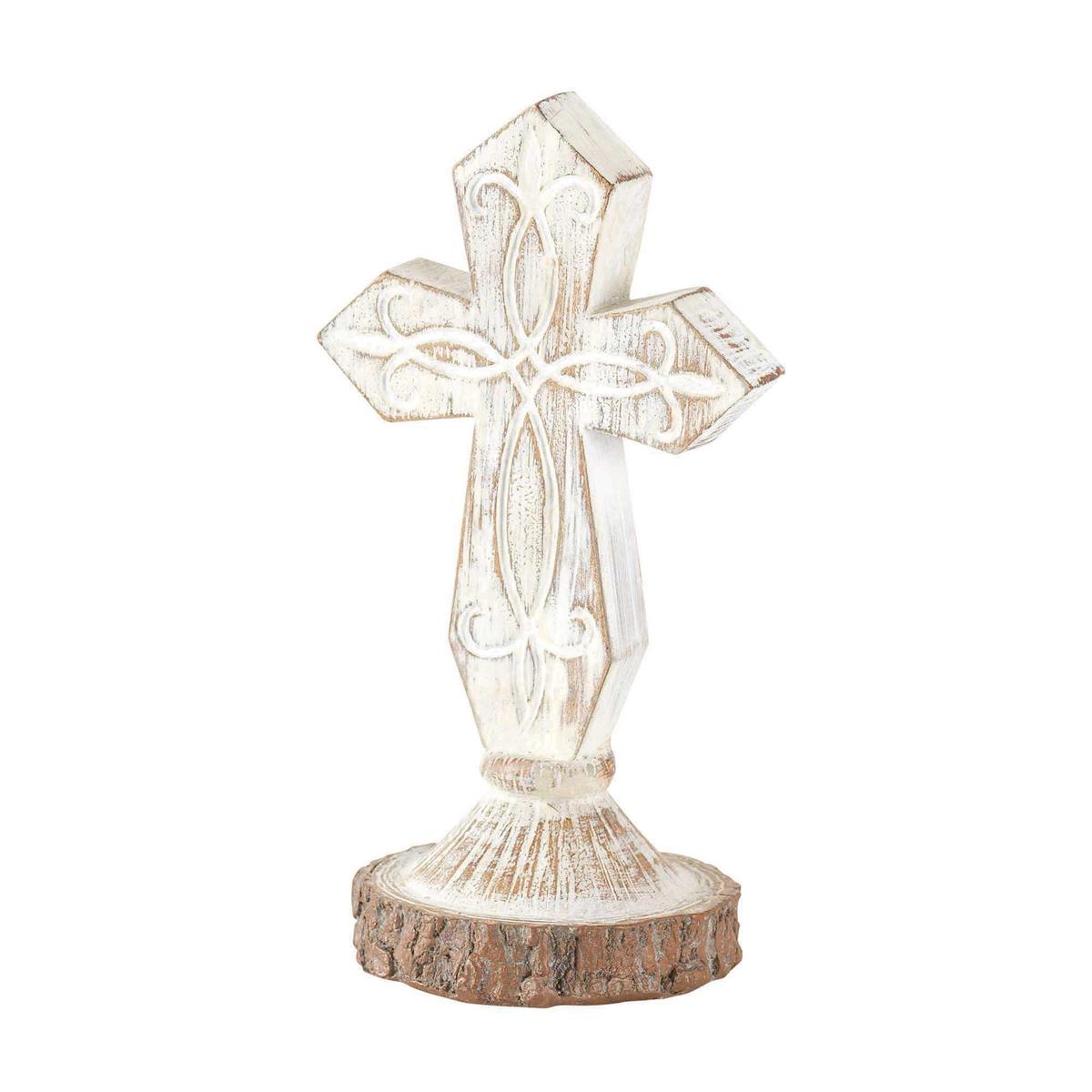 Antiqued Whitewash Cross on Stand 6 x 3 Resin Decorative Wall and Tabletop Frame by Dicksons