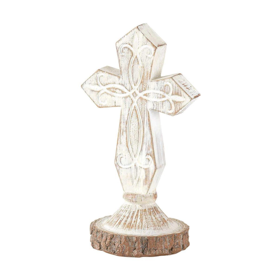 Antiqued Whitewash Cross on Stand 6 x 3 Resin Decorative Wall and Tabletop Frame by Dicksons
