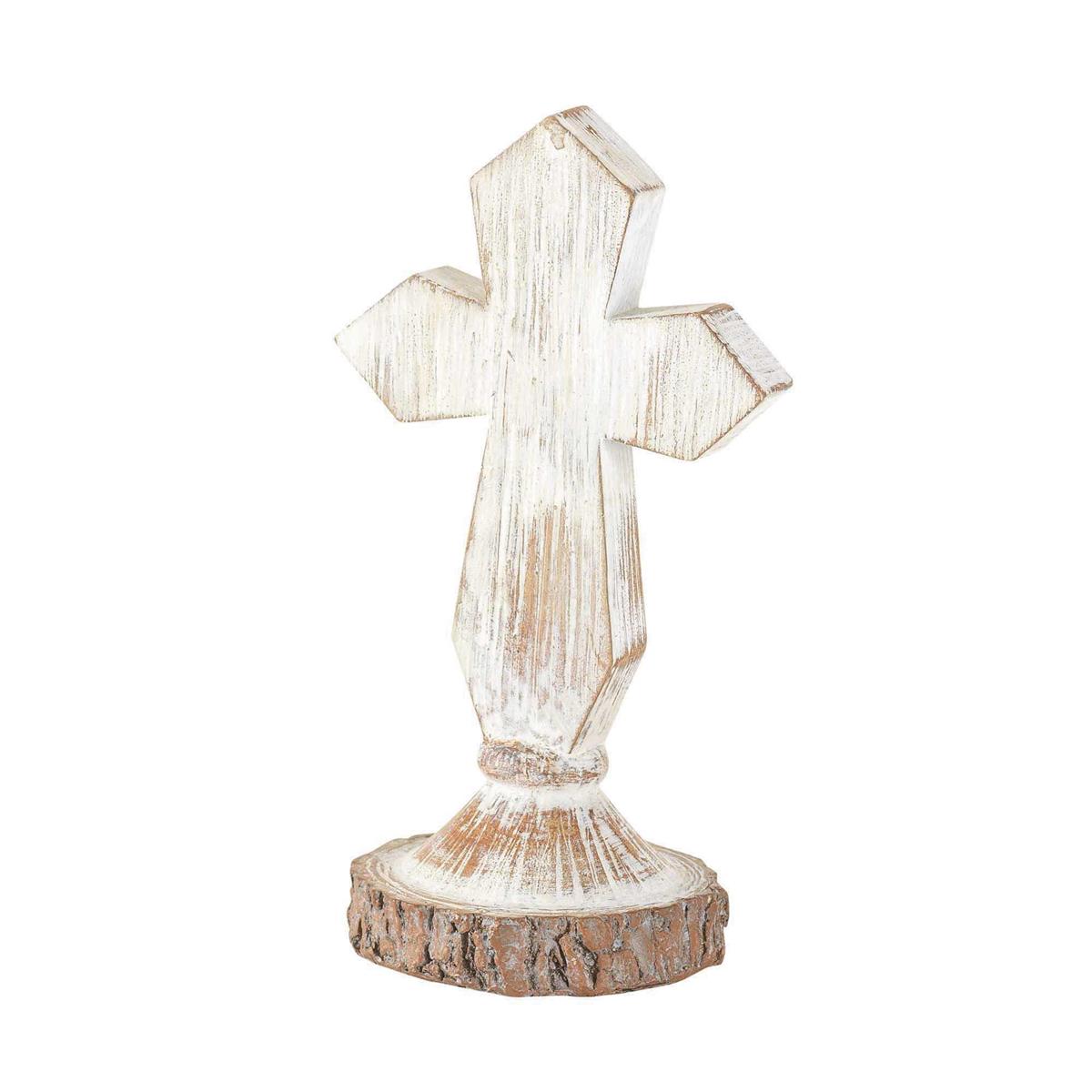 Antiqued Whitewash Cross on Stand 6 x 3 Resin Decorative Wall and Tabletop Frame by Dicksons, product view 2
