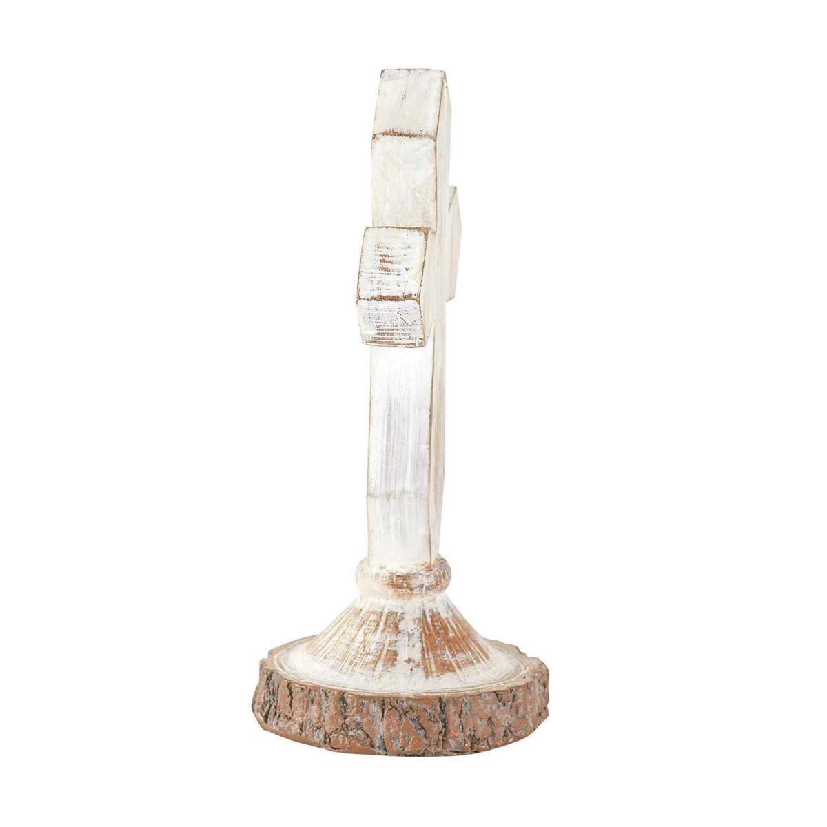 Antiqued Whitewash Cross on Stand 6 x 3 Resin Decorative Wall and Tabletop Frame by Dicksons, product view 3