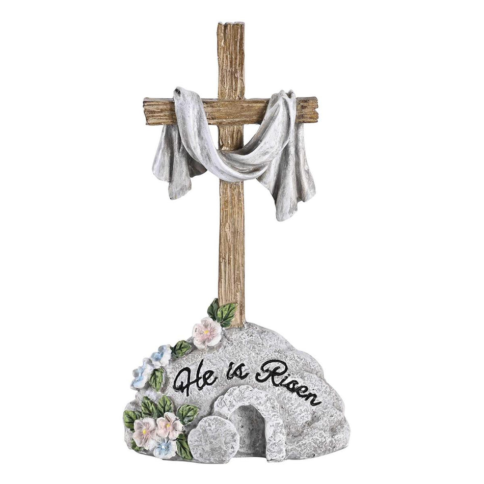 Cross On Stone, He Is Risen, Multicolor 7.5 x 3.75 Inch Resin Tabletop Figurine by Dicksons