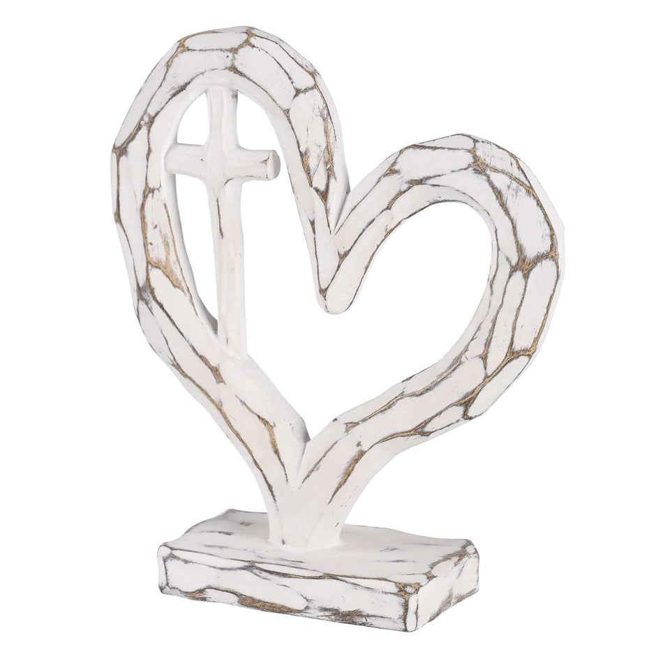 Tabletop Heart With Cross White 6H by Dicksons