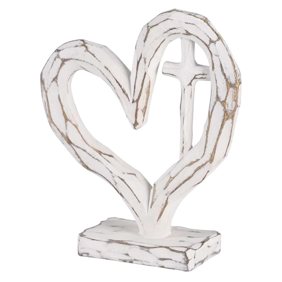Tabletop Heart With Cross White 6H by Dicksons, product view 2