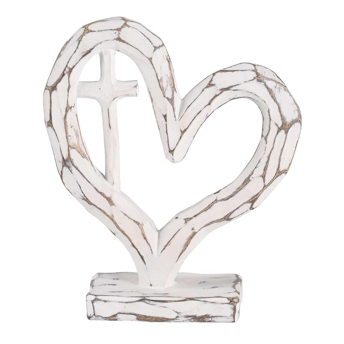 Tabletop Heart With Cross White 6H by Dicksons, product view 3