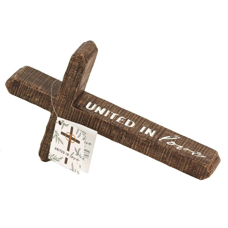 United In Love Brown Leaning Cross 10 x 5.5 Resin Decorative Tabletop Figurine by Dicksons