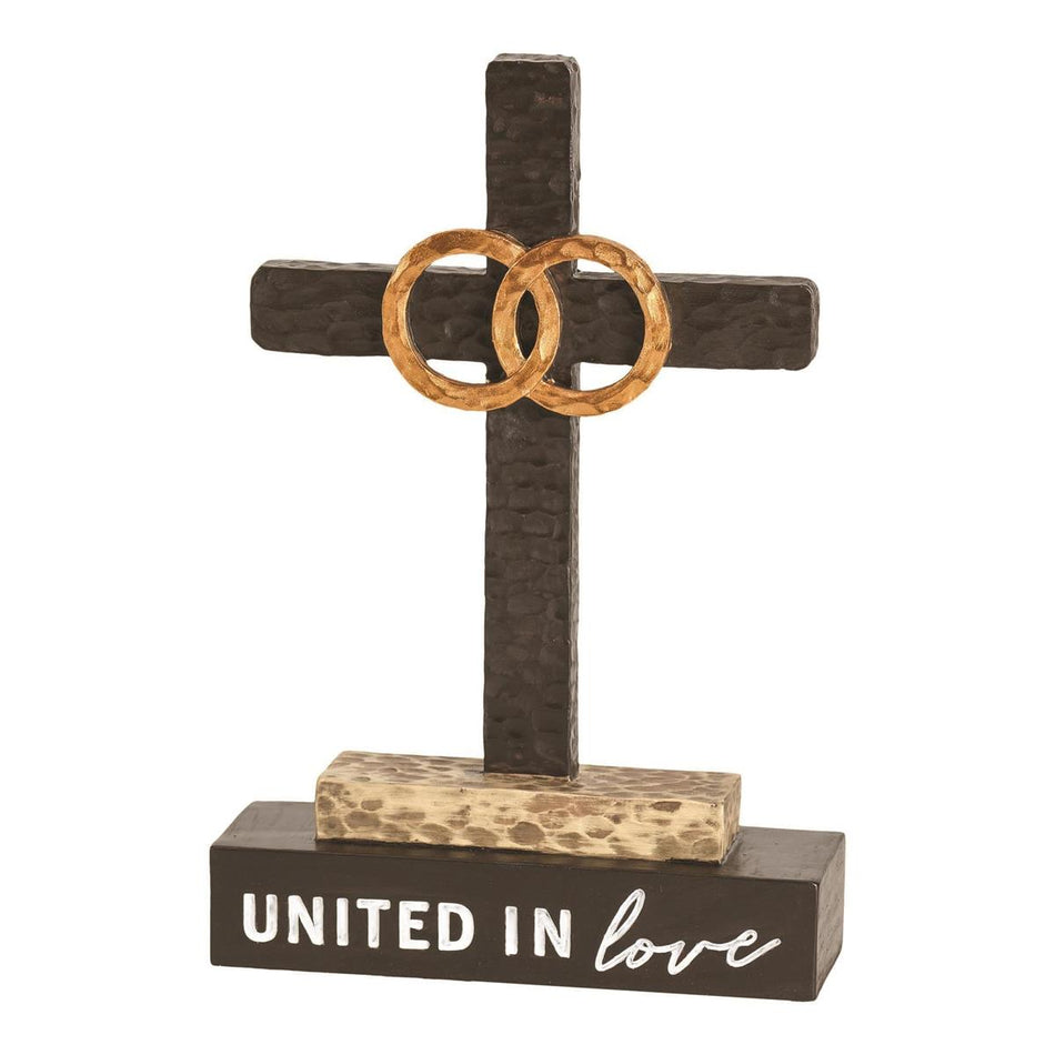 Cross Tabletop United in Love Gold Rings 8"H by Dicksons