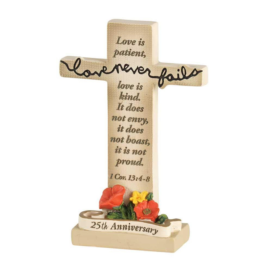 Cross Tabletop 25 Ann.love 1COR13:4-8 Resin 4" by Dicksons