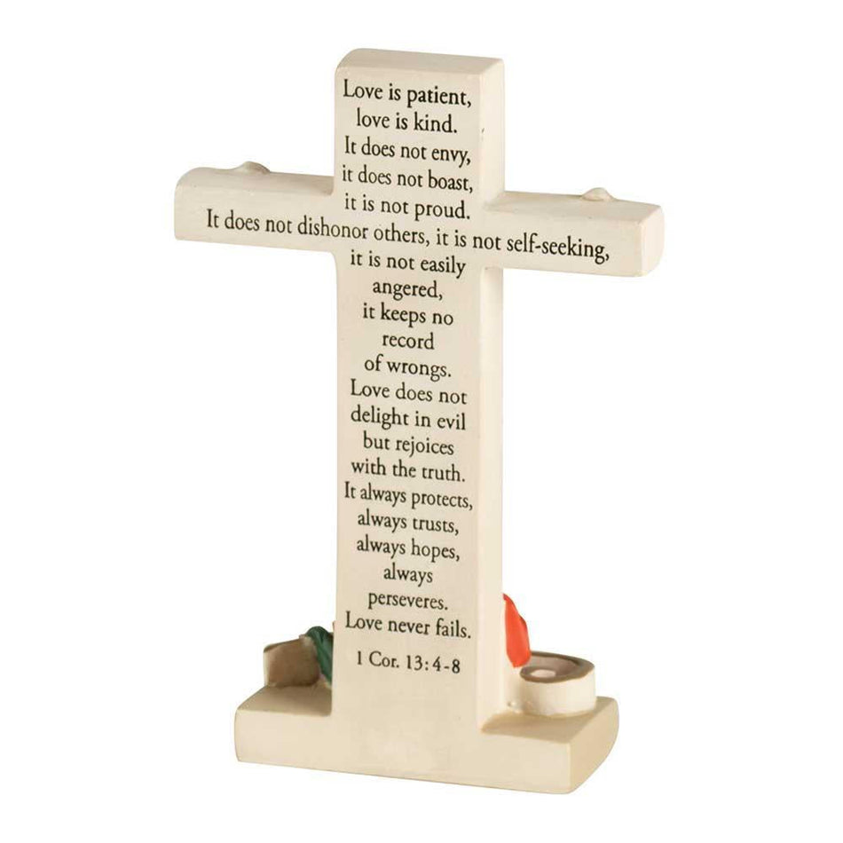 Cross Tabletop 25 Ann.love 1COR13:4-8 Resin 4" by Dicksons, product view 2