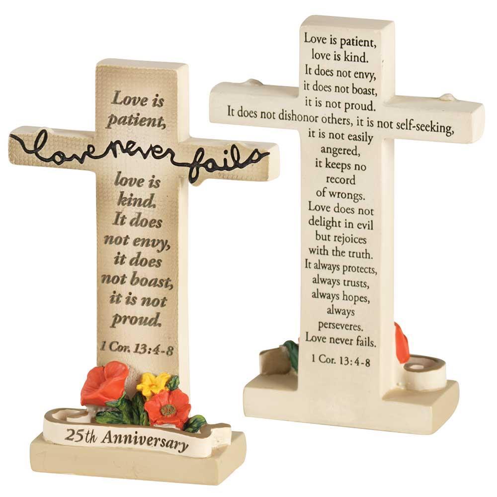 Cross Tabletop 25 Ann.love 1COR13:4-8 Resin 4" by Dicksons, product view 4