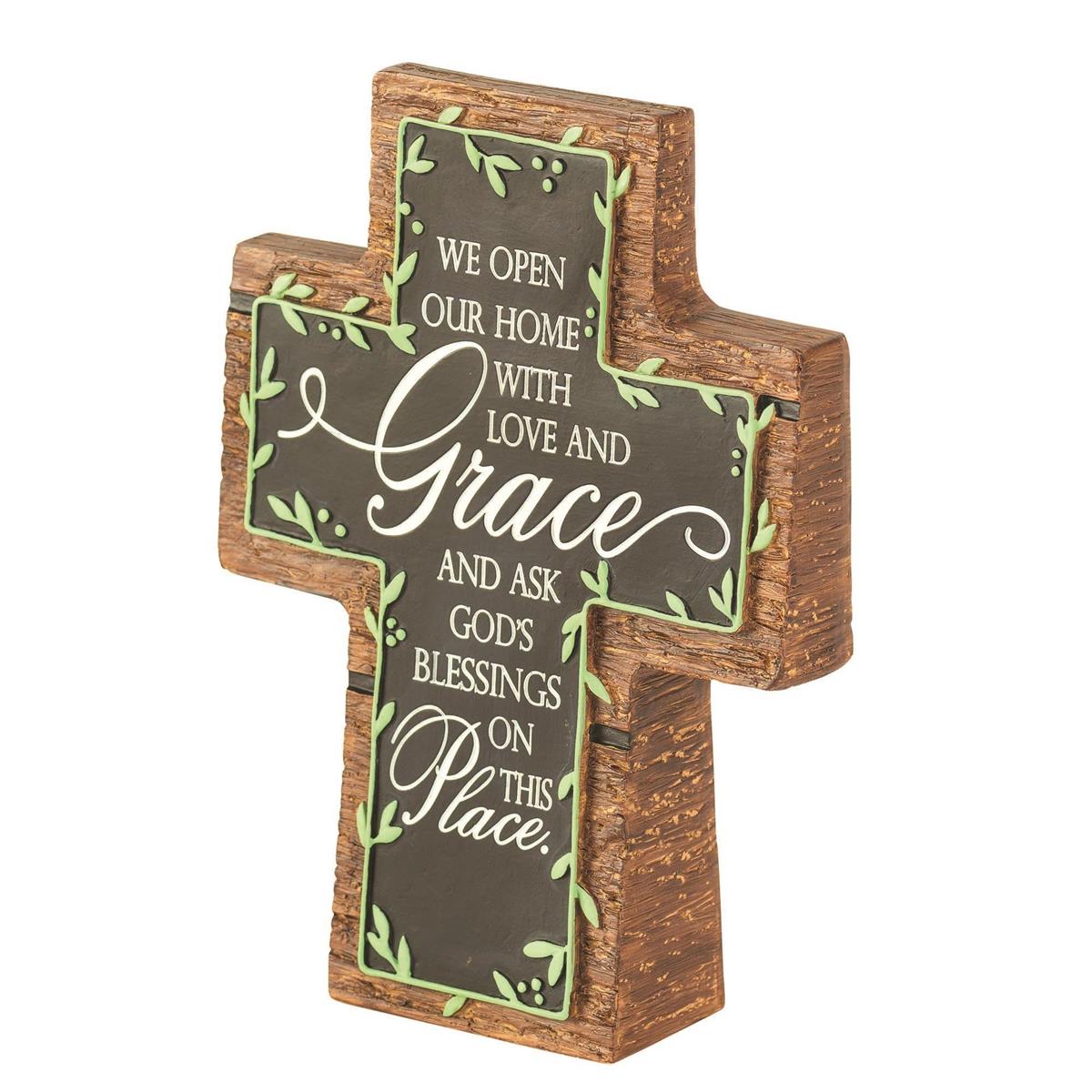 Tabletop Cross We Open Our Home Resin 6H by Dicksons