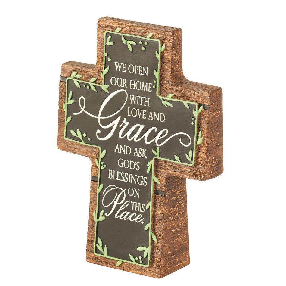 Tabletop Cross We Open Our Home Resin 6H by Dicksons