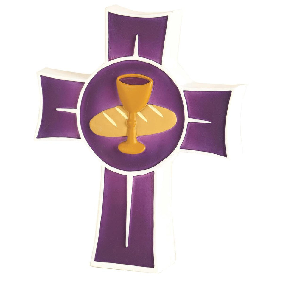First Holy Communion Purple 5.5 x 4.5 Resin Stone Tabletop Cross Figurine by Dicksons
