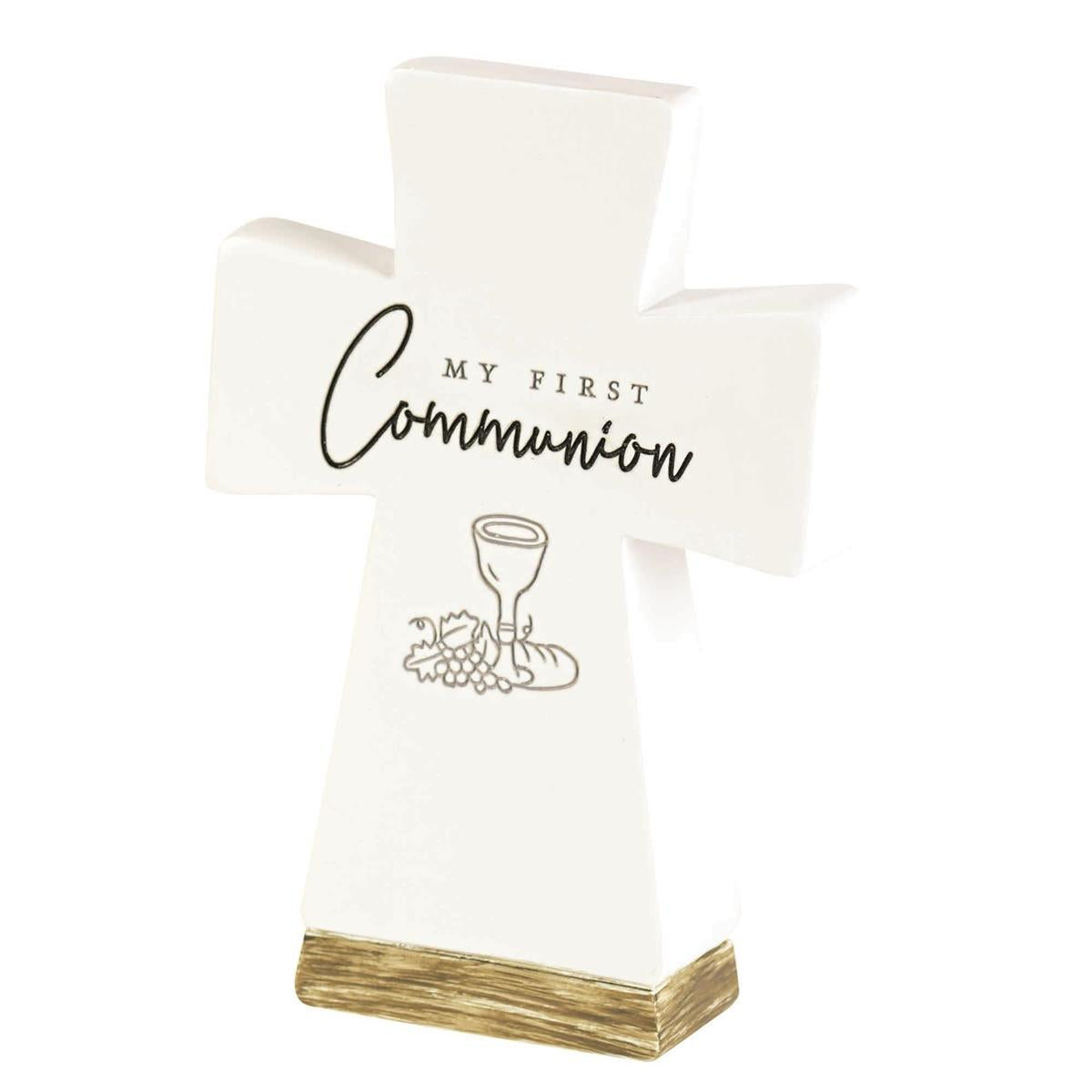 My First Communion Woodgrain Base Engraved Decorative White 6 x 3 Resin by Dicksons