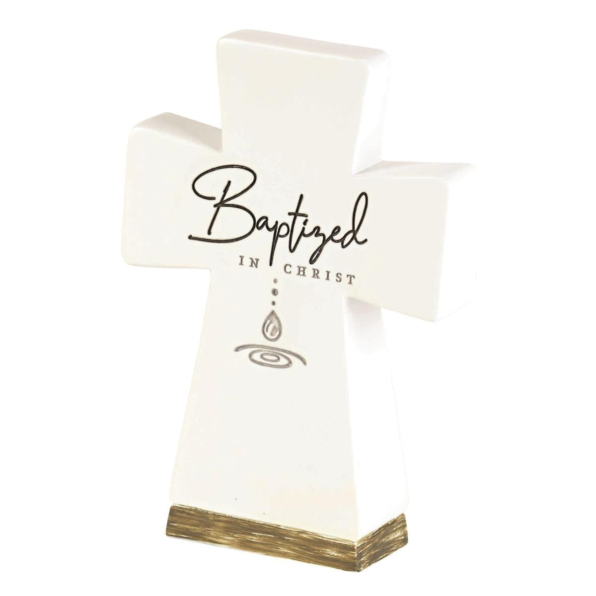 Baptized Encouraging Verse Woodgrain Base Engraved Decorative White 6 x 3 Resin by Dicksons