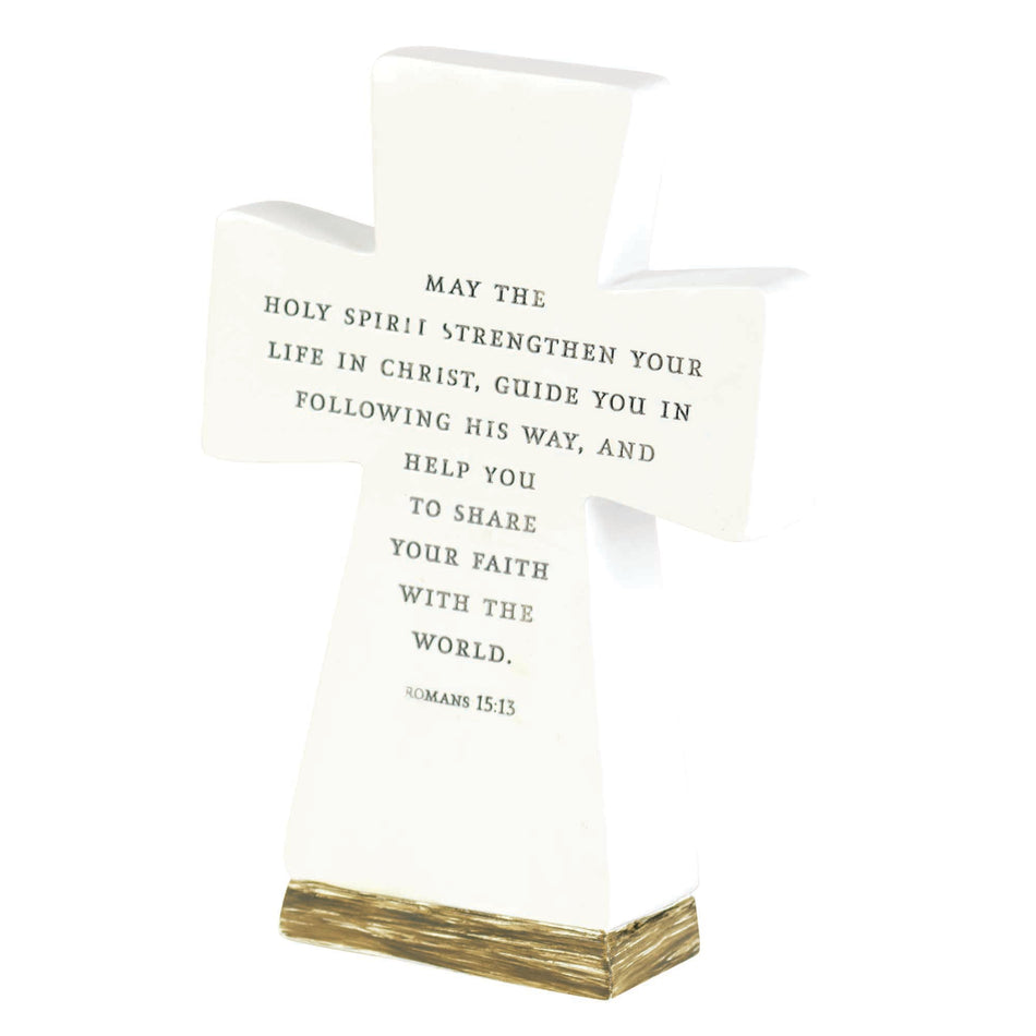 Baptized Encouraging Verse Woodgrain Base Engraved Decorative White 6 x 3 Resin by Dicksons, product view 2