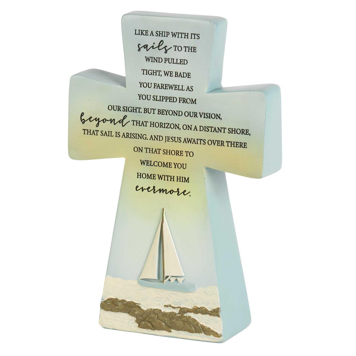 Like A Ship Wind Pulled Tight Bereavement 6 x 4 Resin Tabletop Cross by Dicksons